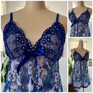 Y2K Babydoll Top or Chemise Lingerie Sheer Lace Sequins Festival Coquette Medium